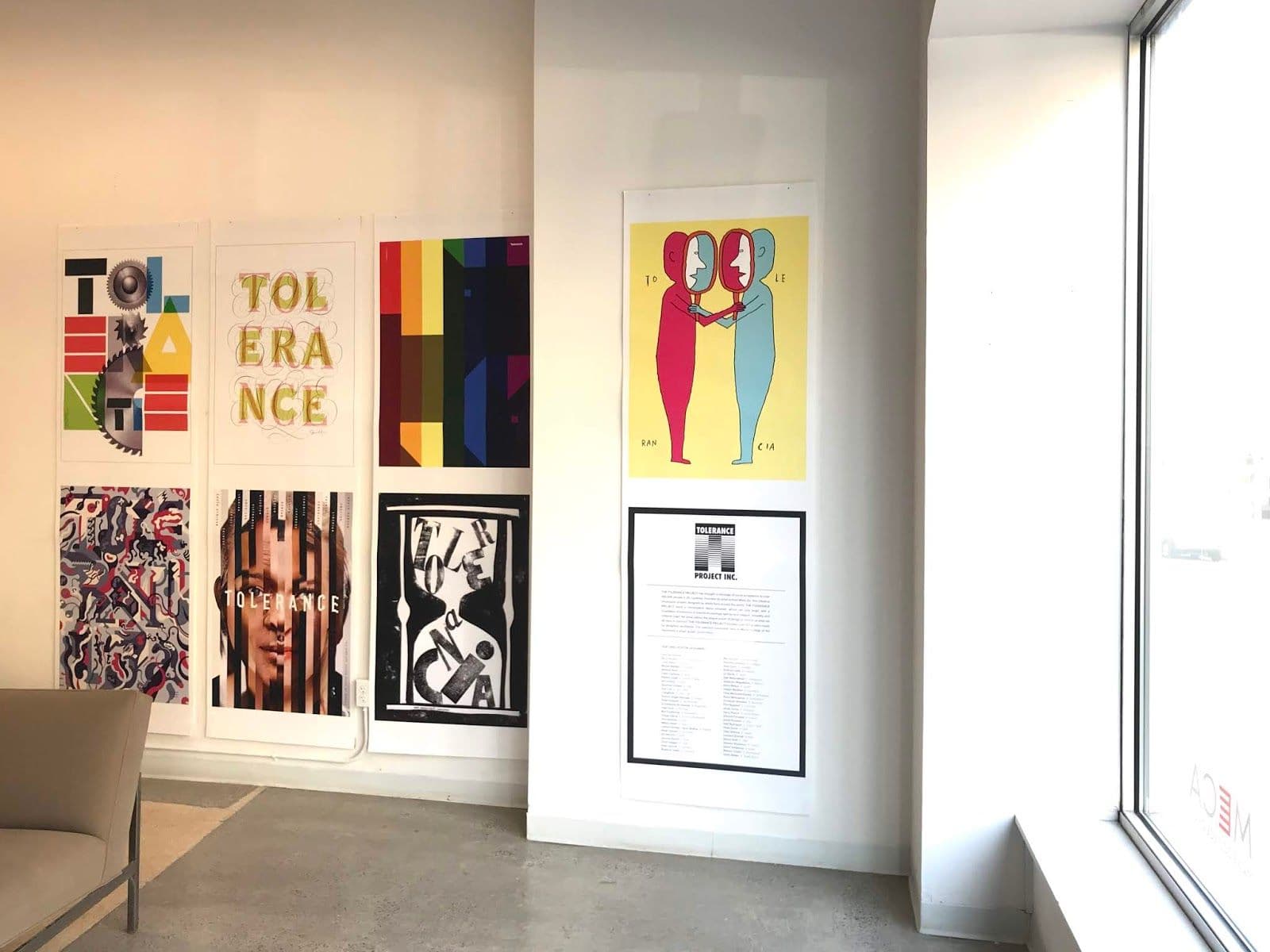 Poster on windows in front of school